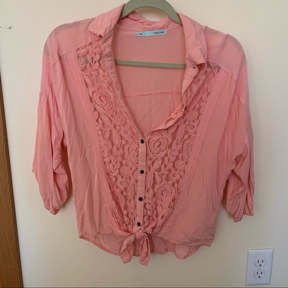 Maurices Pink Tie Lace Top - Picture 1 of 4